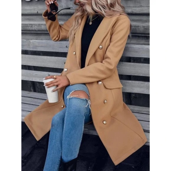 Jackets & Blazers - Cozy Double Breasted Tweed Trench Coat Jacket